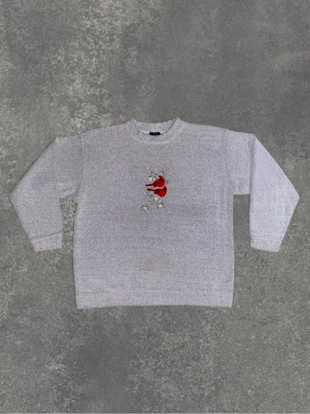 Vintage Gray Crewneck Red Cardinal Embroidery Sweater
